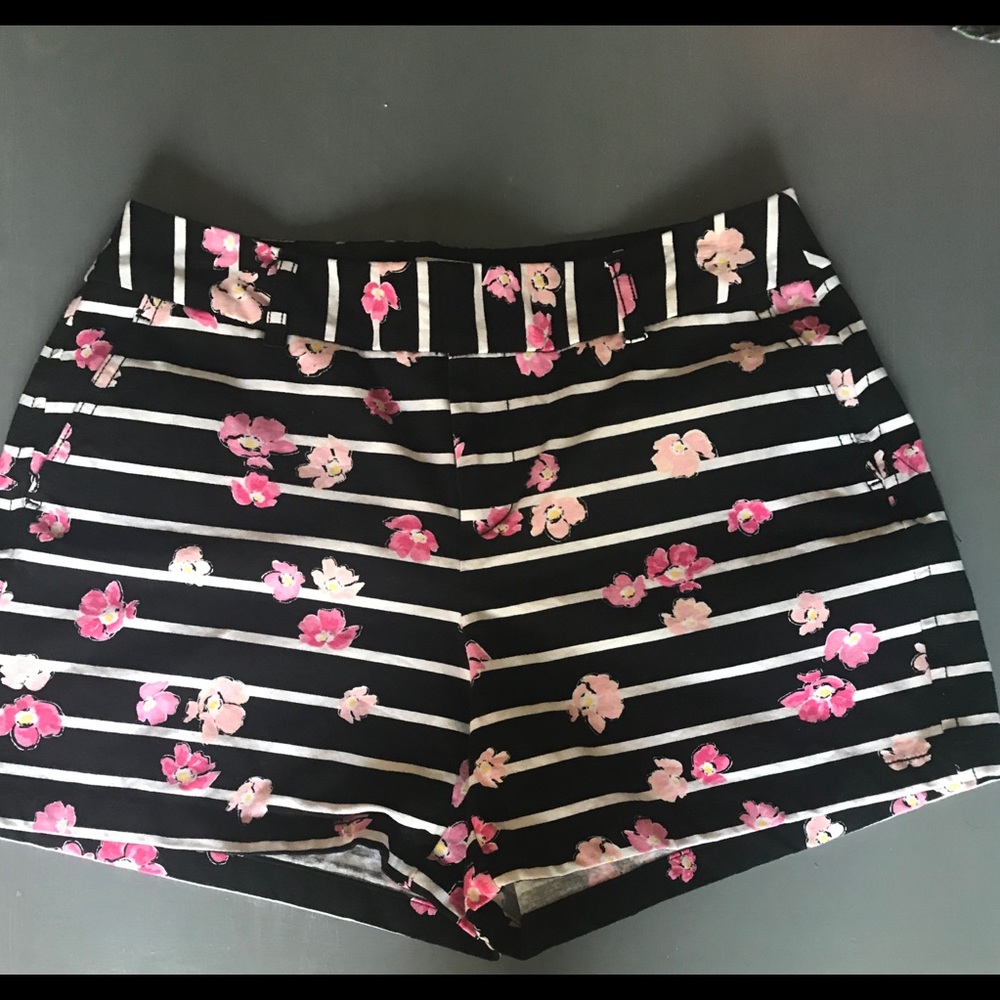 ELLE Black & White striped pink floral shorts.
